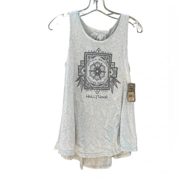 Hard Rock Couture Gray Laced Back Tank Top Black Graphics Size Large - Picture 2 of 11